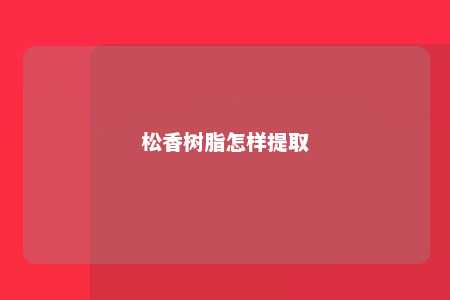 松香树脂怎样提取